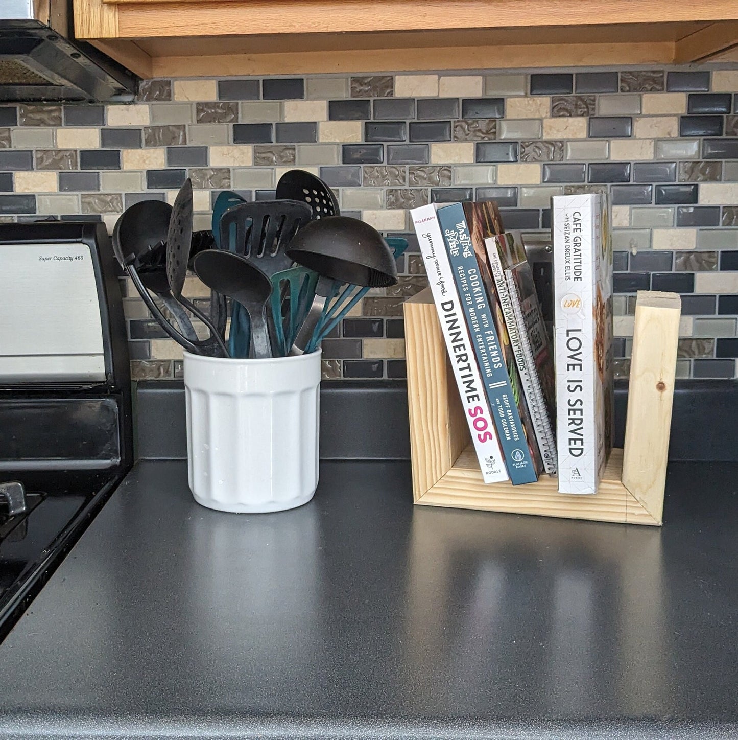 Mini Kitchen Bookcase: Handmade Cookbook & Recipe Holder and Bedside Bookcase "To-Be-Read" Book Holder