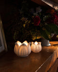 Hand-Carved White Makrana Marble Tulip Candleholders