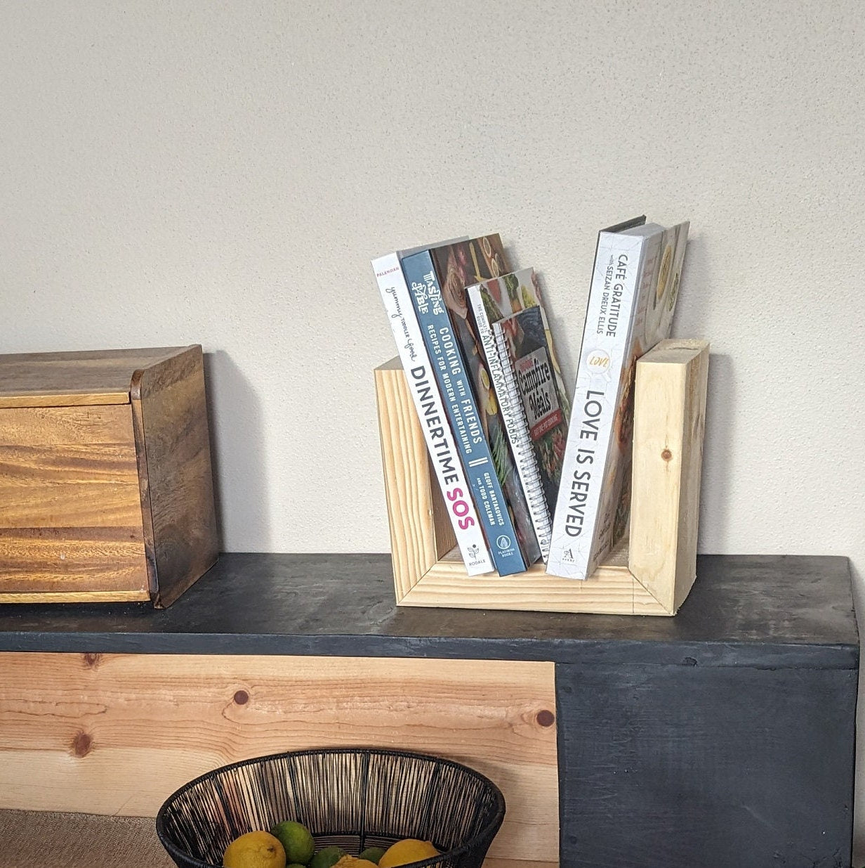 Mini Kitchen Bookcase: Handmade Cookbook & Recipe Holder and Bedside Bookcase "To-Be-Read" Book Holder