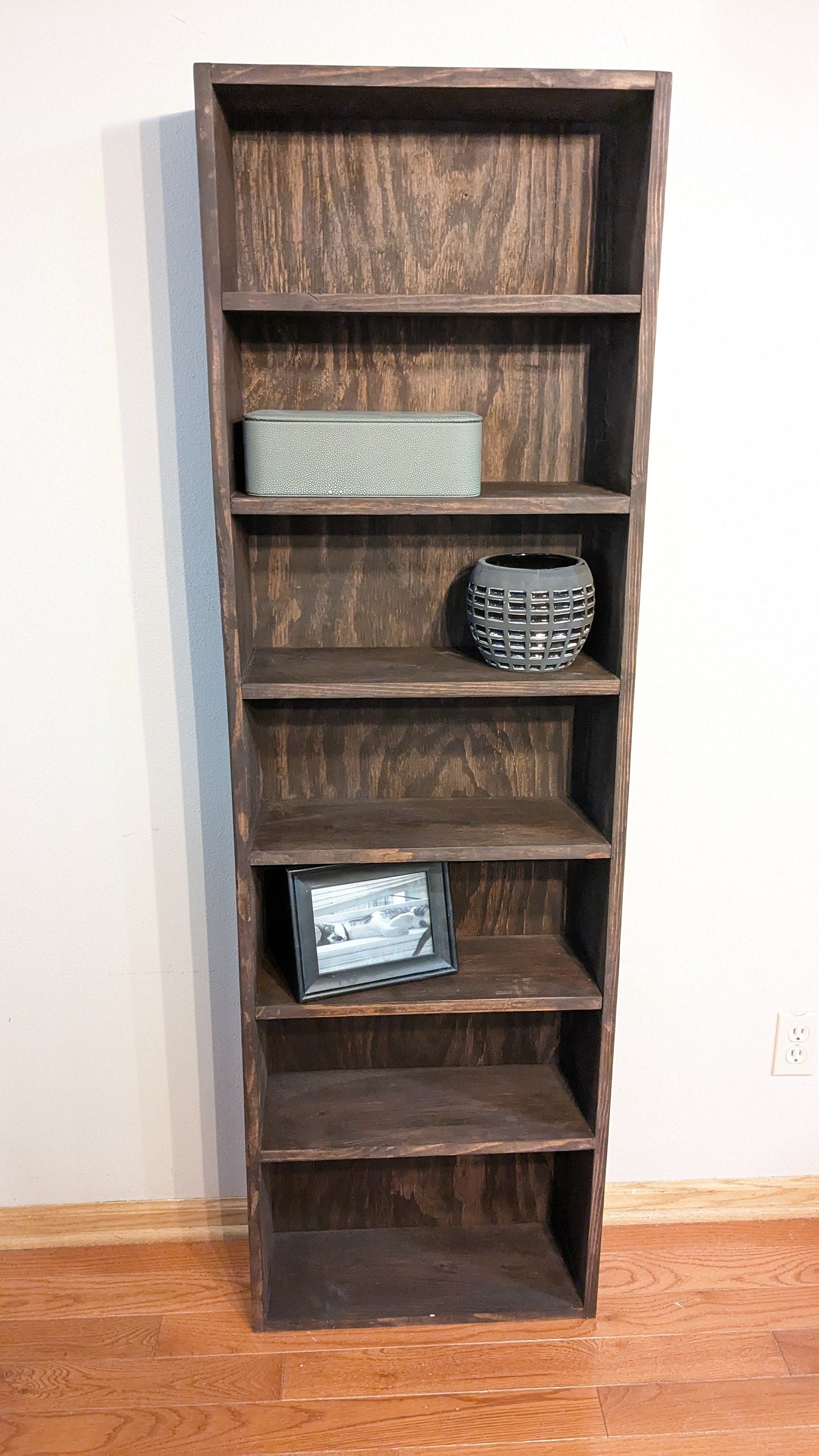 Handmade Vertical Bookshelf: Narrow Stackable Display Shelf