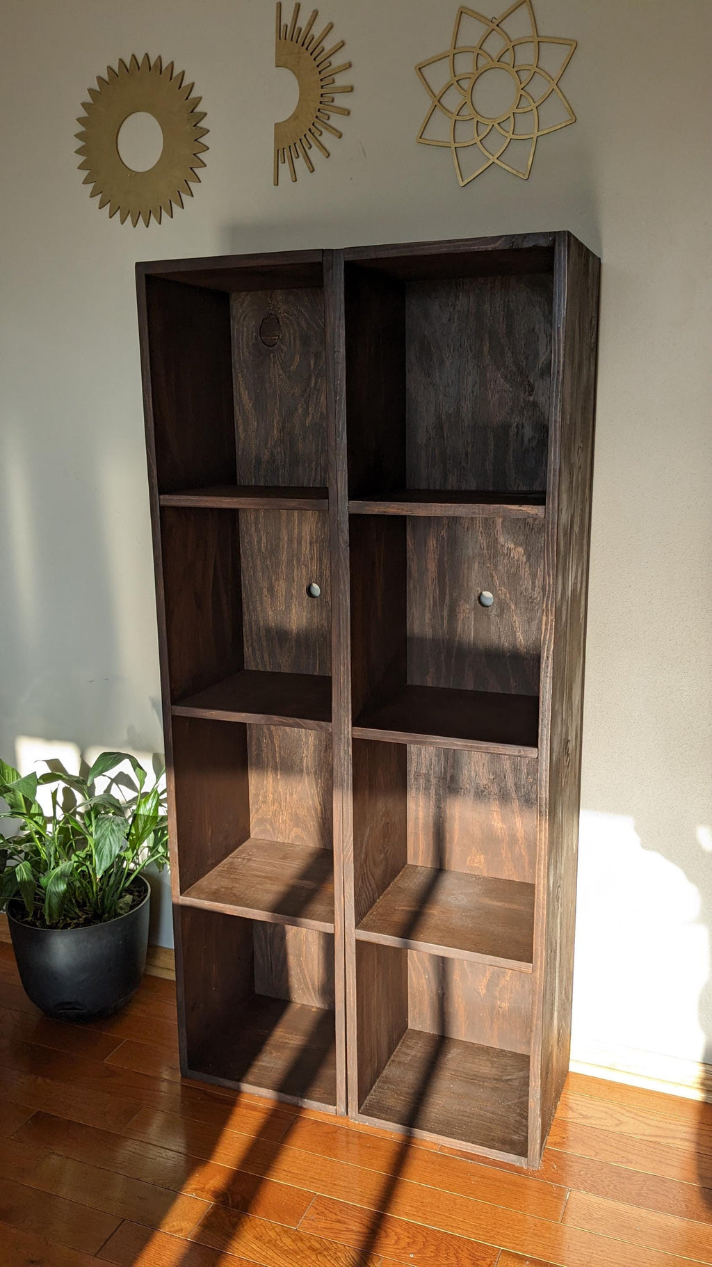 Custom Handmade Vertical Wood Bookcase: Stackable Wall Storage