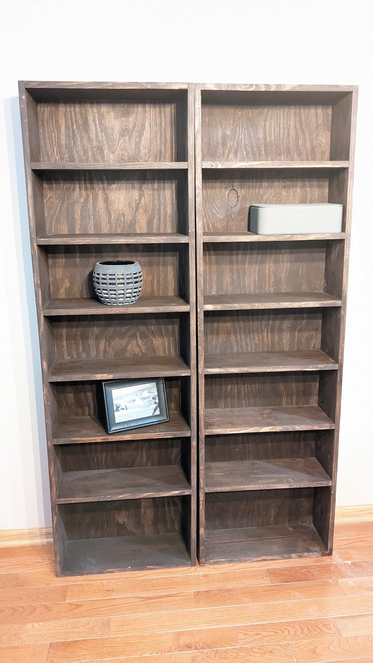 Custom Handmade Vertical Wood Bookcase: Stackable Wall Storage