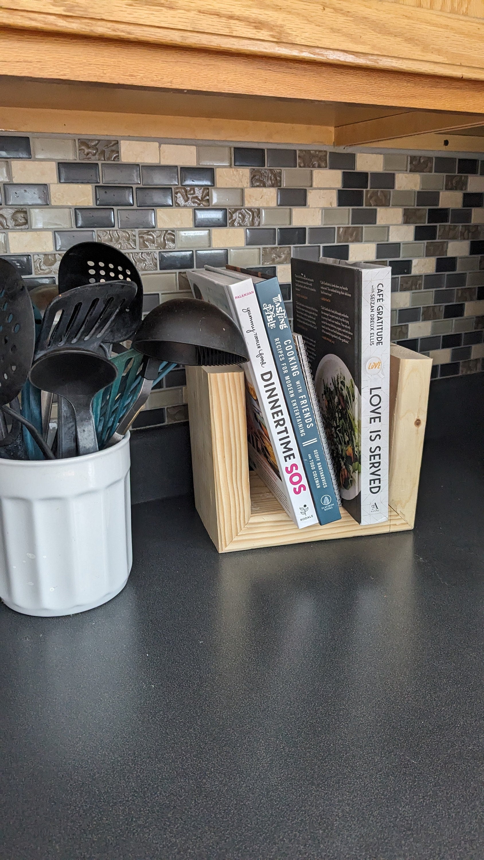 Mini Kitchen Bookcase: Handmade Cookbook & Recipe Holder and Bedside Bookcase "To-Be-Read" Book Holder