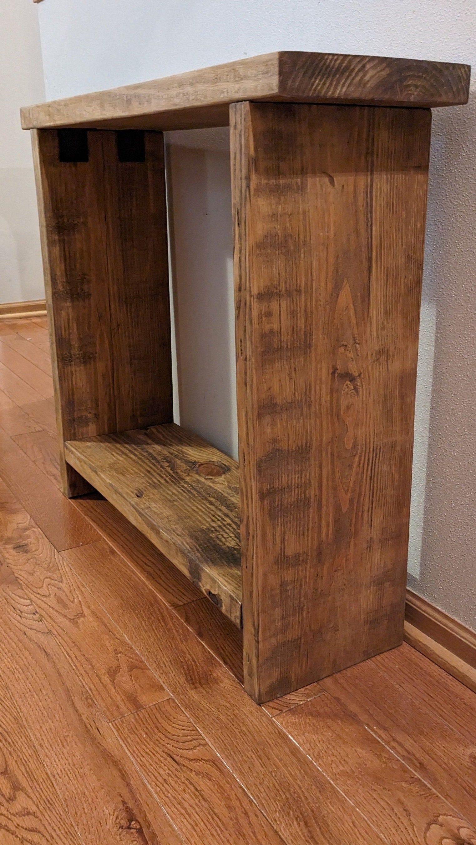 Handmade Narrow Pine Console Table: Customizable Nightstand with Shelf