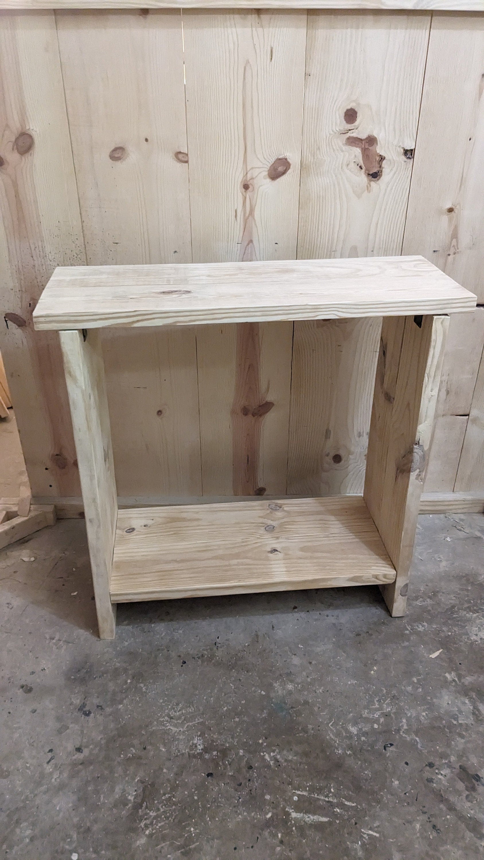 Handmade Narrow Pine Console Table: Customizable Nightstand with Shelf